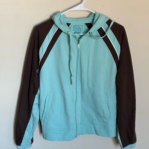 Teal and Brown Zip-Up Hoodie Y2K